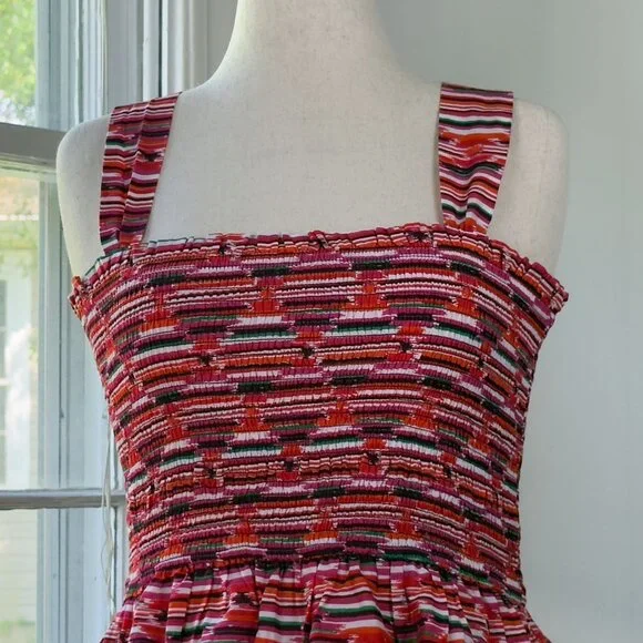 Loft Peplum Top Pink Striped Smocked Blouse 100% Cotton Dressy Casual Preppy Y2K - Picture 3 of 9